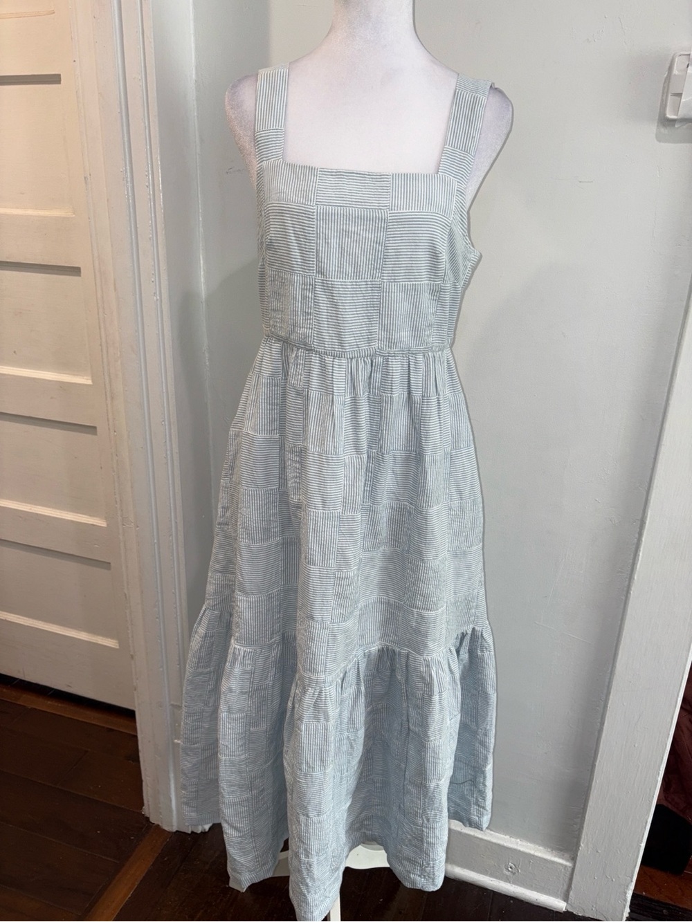 Madewell Light Grey Striped Square-Neck Maxi Dress